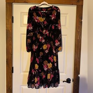 Torrid Floral Long Sleeve Mesh Midi Dress w/ Detached Slip